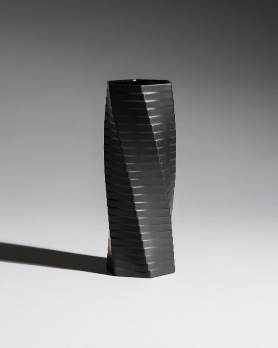 Image 1 of Vintage ROSENTHAL WERNER UHL Vase Duo Bisque Porcelaine Noire PISA 20 cm & 23 cm