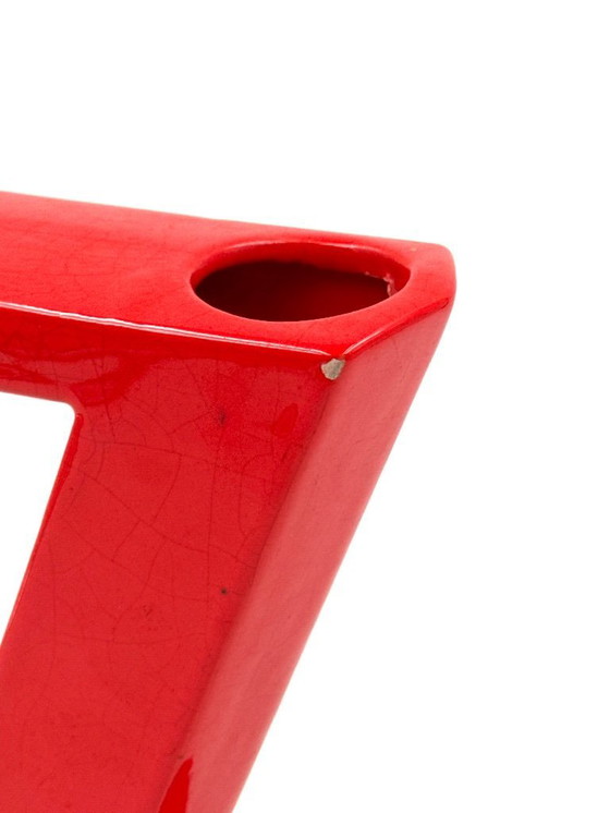 Image 1 of Jarrón de cerámica solifleur en forma de letra Z roja de la era espacial, Marcel Radureau Francia ca. 1970
