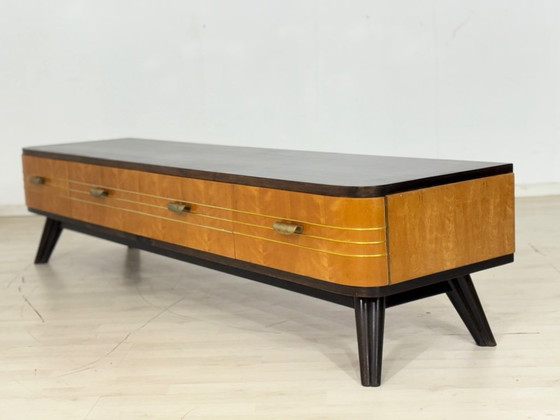 Image 1 of Buffet style années 60 – Plateau refait à la main en noir vintage