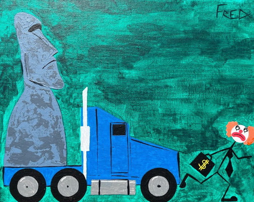 Moai. Acrylique sur carton entoilé.  Format 30x24 cm. 