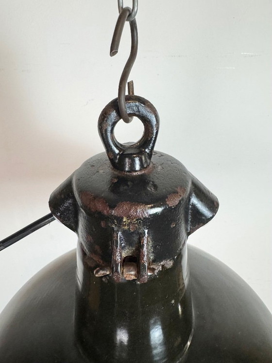 Image 1 of Industrial Black Enamel Factory Lamp with Cast Iron Top, 1950s