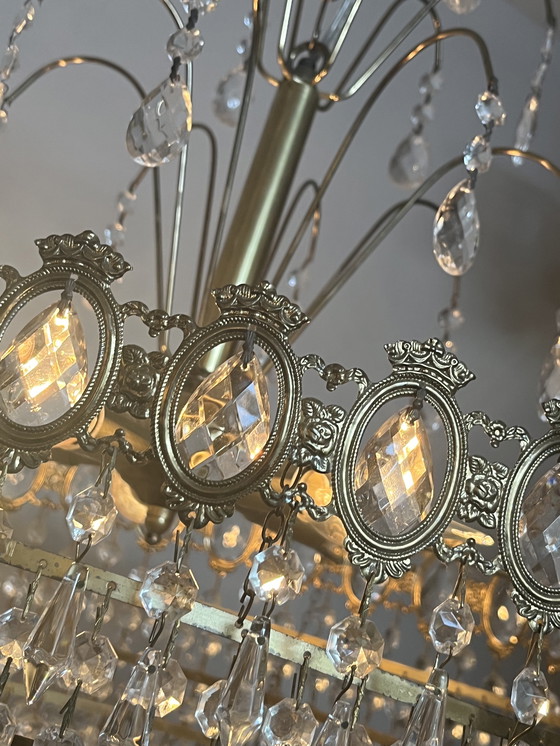 Image 1 of Xl vintage chandelier crystal pendants drops bronze frame
