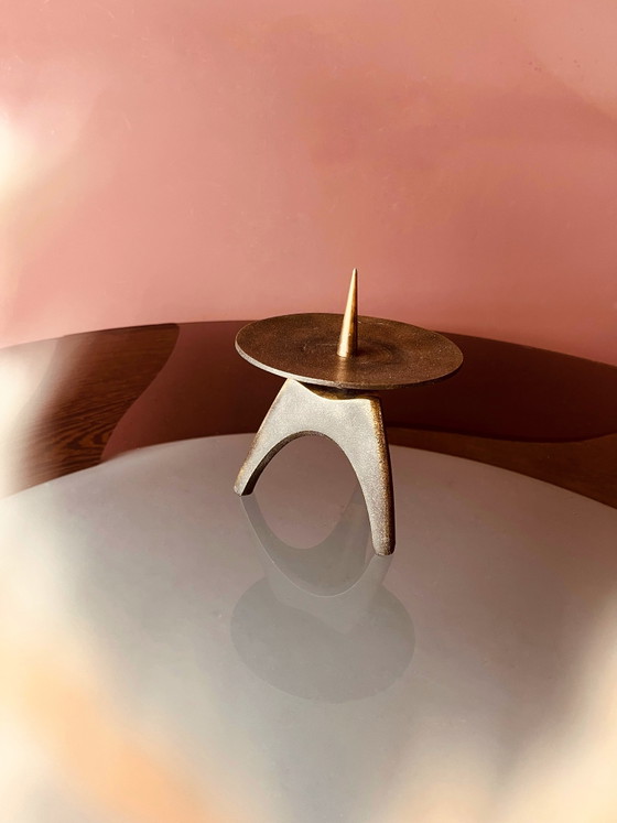 Image 1 of Unique! Brutalist bronze '60s candlestick