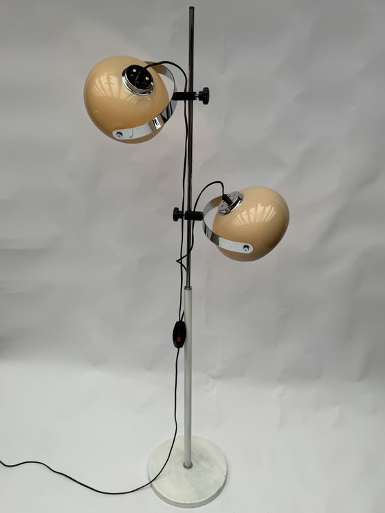 Image 1 of Lampadaire vintage Dijkstra à double champignon – Style futuriste et moderne du milieu du XXe siècle, réglable