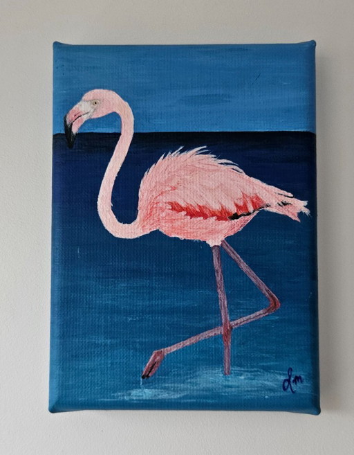 Handgemaakt acrylverf schilderij flamingo