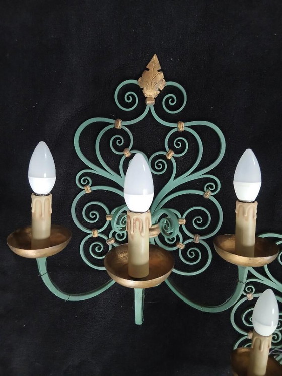 Image 1 of PAIR OF ANTIQUE WROUGHT IRON WALL LIGHTS BY GILBERT POILLERAT, Baroque, 1940