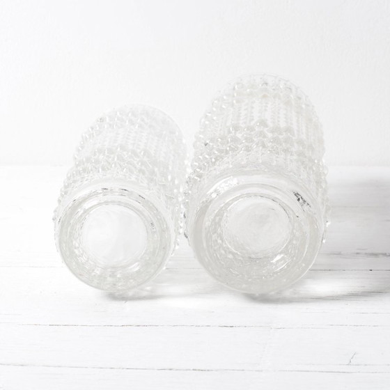 Image 1 of Set of 2 Vintage CandleWax Pressed Glass Vases / František Pečený / 1972