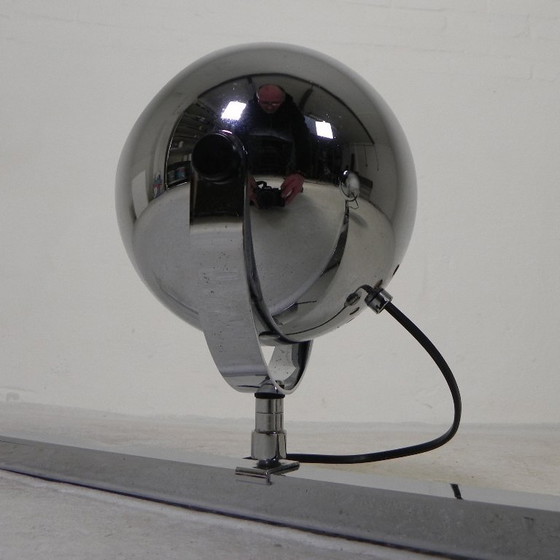 Image 1 of 2 chrome-plated ball spotlights on rail, 1950s