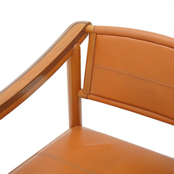 Image 1 of 4 Stühle aus Holz und Leder, 70er Jahre