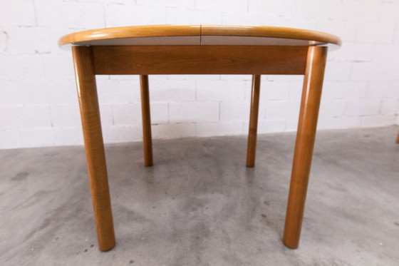 Image 1 of Danish modernist set: convertible round table (114/154cm) + 4 matching chairs, 1980