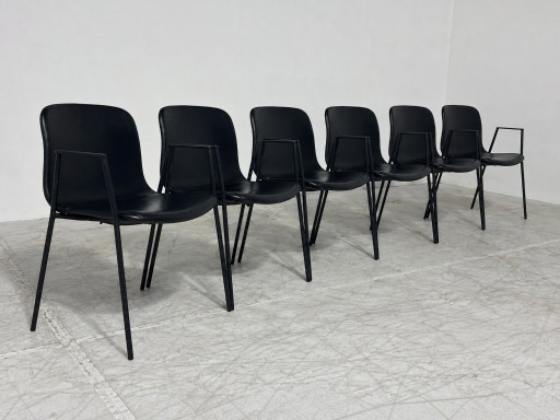 6 sedie HAY About A Chair AAC 19 - Hee Welling - pelle nera - design danese – eetkamerstoelen, Leather, Metal