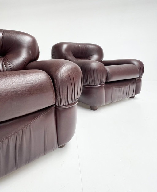 Fauteuil en cuir italien de style Sapporo, années 1970
