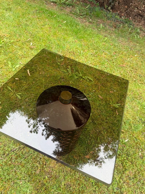 Potocco Italy “Hishi” designer side table – glass & ceramic (chocolate) – like new