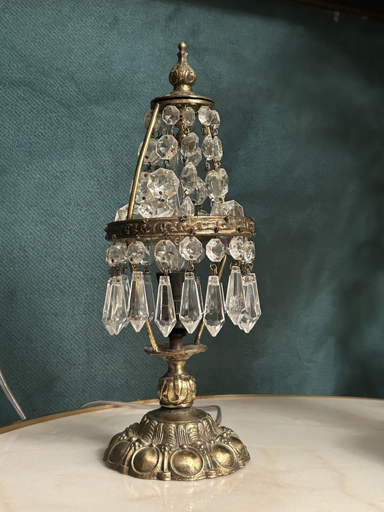 Image 1 of 2 Pieces Vintage Crystal Pocket Chandeliers Table Lamps