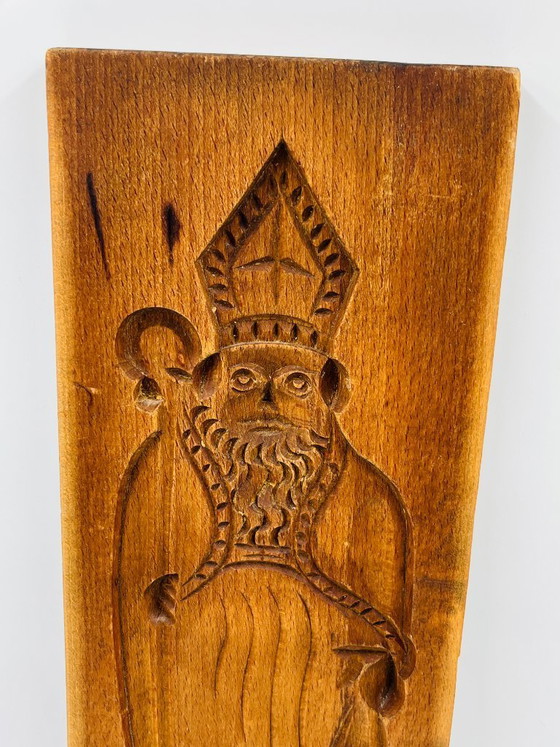 Image 1 of Moule ancien à spéculoos Saint Nicolas grand format bois sculpté