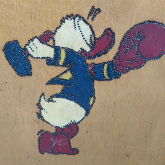 Boîte de rangement en bois vintage unique, style art populaire, représentant Donald Duck – Fabriquée à la (photo 3 of 8)