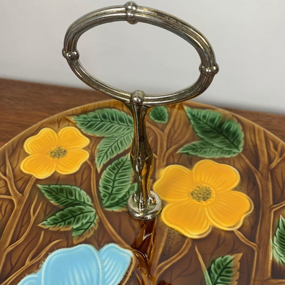 Image 1 of Barbotine Server / Tablett, Sarreguemines, 1950