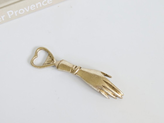 Image 1 of Vintage Brass Hand Bottle Opener Heart Victorian Figural Barware Curio