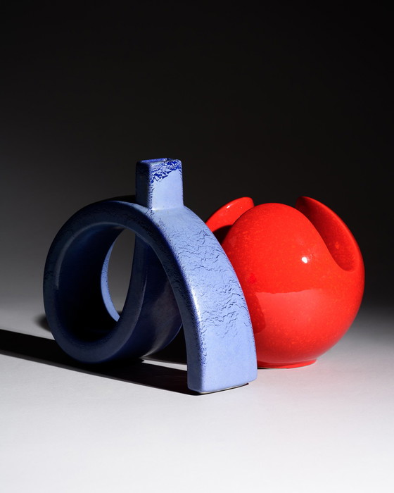 Image 1 of Postmodernes skulpturales Keramikvasen-Duo Roberto Rigon Bertoncello Italien 70er–80er Jahre