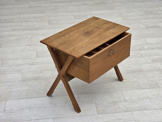 Image 1 of 1970s, Scandinavian side table with drawer, solid oak wood, teak wood.