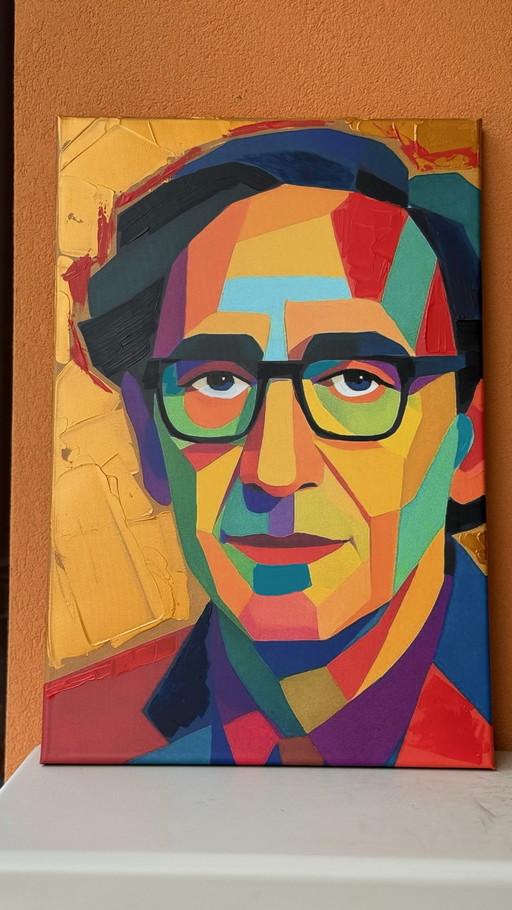 Franco Battiato ritratto Pop Art – Iconic Italian Music Legend – Pop Geometric Portrait (WPAP Inspired) Gold bronze 60x40 cm