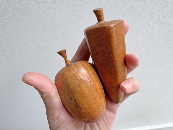 4x Vintage Houtdraaiwerk Handwerk Fruit #1 – Decoratieve objecten, Wood (photo 5 of 6)