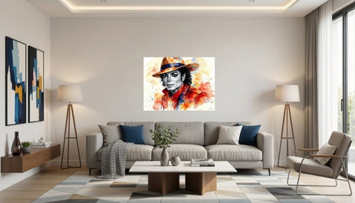 Watercolor Painting on Acrylic Canvas - Michael Jackson The King of Pop (80x60 Cm)