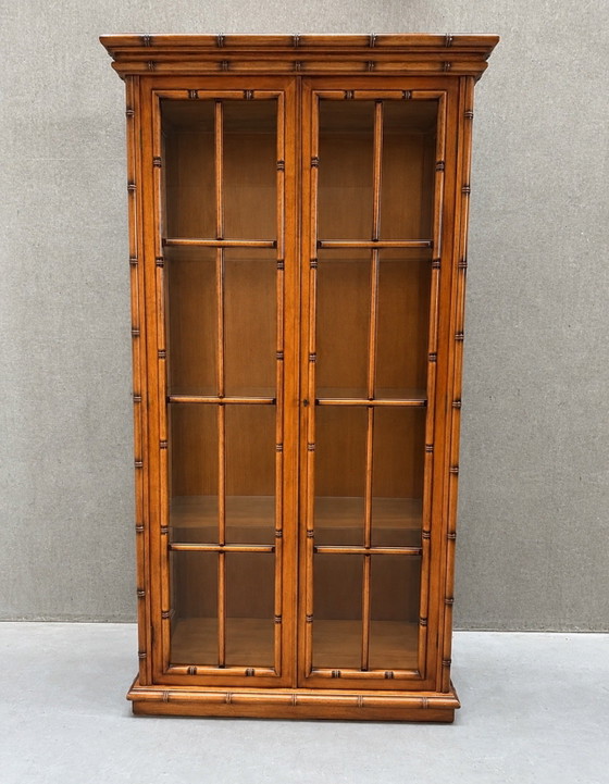 Vintage display cabinet with faux bamboo details 80s, Glass, Wood, Brown (photo 2 of 7)