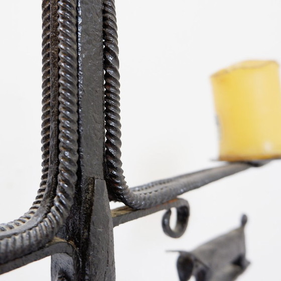 Image 1 of Wrought iron candlestick in the "Atelier de Marolles" style - France, 20th century