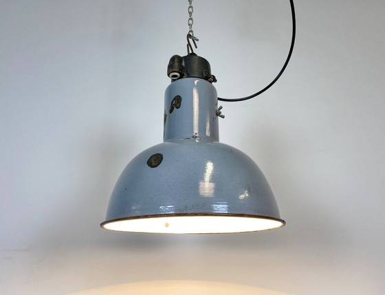 Image 1 of Suspension Bauhaus en émail gris industriel, années 1930