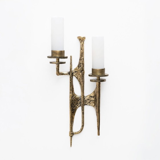 Paar brutalistische Bronze-Wandleuchten und Murano-Glas-Sconces von Felix Agostini (photo 2 of 8)