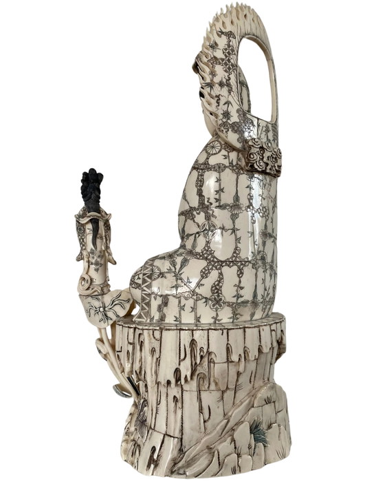 Guanyin china antigua con Shancai y Longnü – Finales de Qing – Hueso tallado – 60 cm – Esculturas (photo 6 of 11)