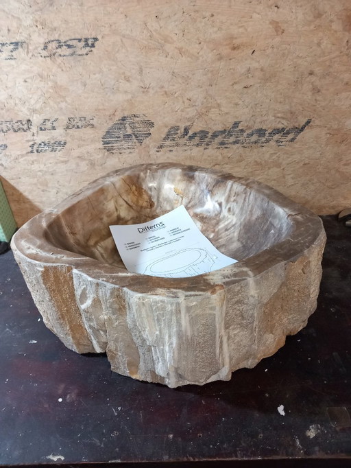 Waschbecken/Spüle aus versteinertem Holz von Differentz, 39 cm Durchmesser
