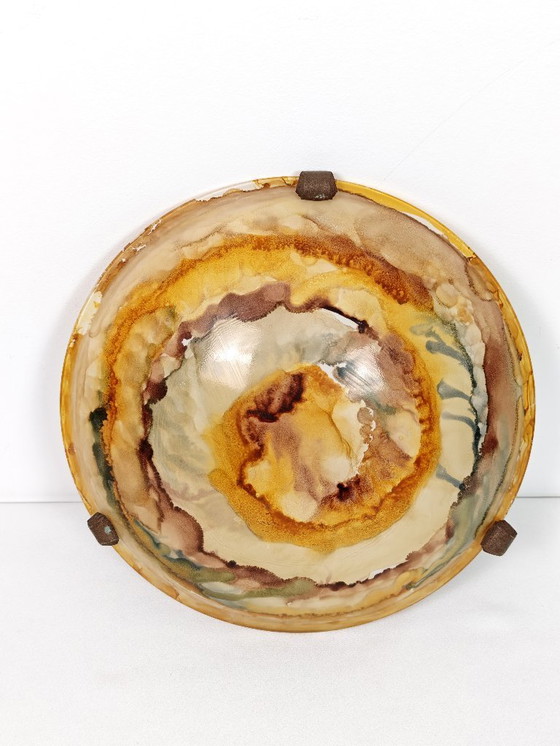 Image 1 of Vintage Glass Sconce / Glass Flush Mount Light / Mid Century Wall or Ceiling Lamp / Retro Round Sconce / Yugoslavia / 1970s