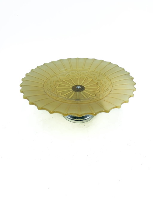1950s Yellow Bohemian Glass Cake Stand