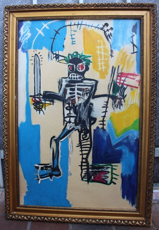 Modernistic Painting After Jean-Michel Basquiat, Circa 1980