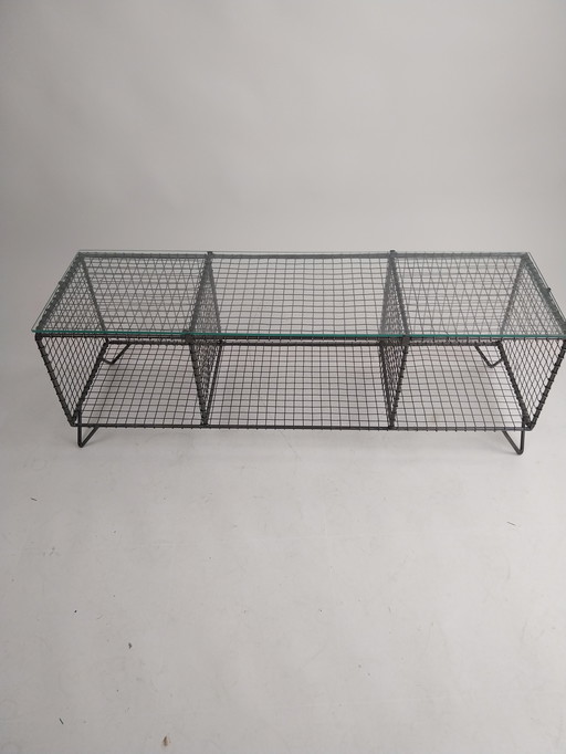 1 x wire steel cabinet with glass top 1980's