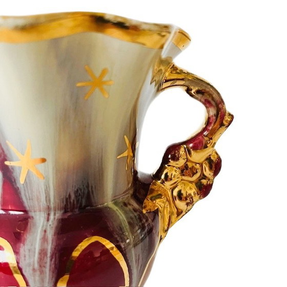 Image 1 of Mid-Century Jasba Vase Fuchsia mit Gold Barock 1950er Jahre