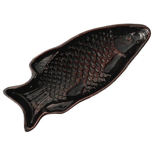 Molde vintage para hornear, de cerámica marrón con forma de pez, para pudín, de los años 70