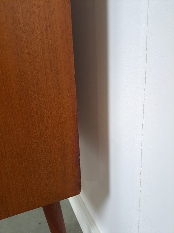 Image 1 of Danish teak wide LP cabinet with shelves, drawers and bar with mirror