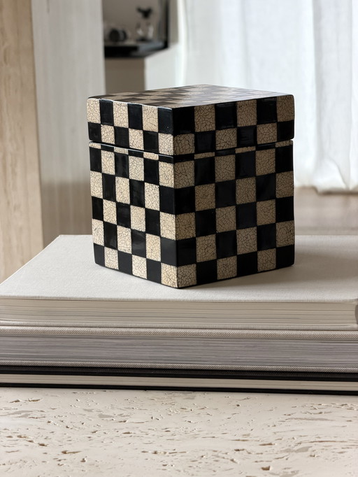 Vintage lak sieradendoos in postmoderne stijl, jaren 1970-1990.