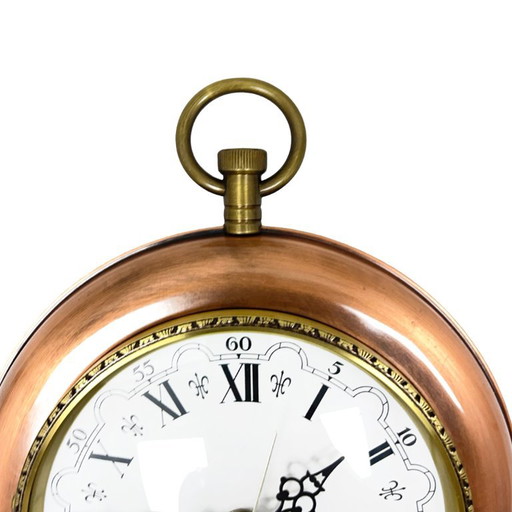 Orologio da parete "da tasca" in stile retrò tedesco – Rame e ottone, anni '70, per Kienzle – klokken, Glass (photo 2 of 12)
