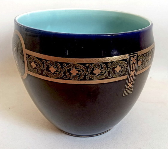 Image 1 of Cache-pot Sarreguemines Bleu Colbat Fin 19e Largeur 24,5 cm
