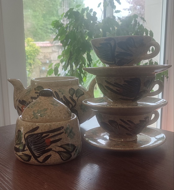 Image 1 of Grande servizio da tè in ceramica firmato Vallauris, risalente al 1960.