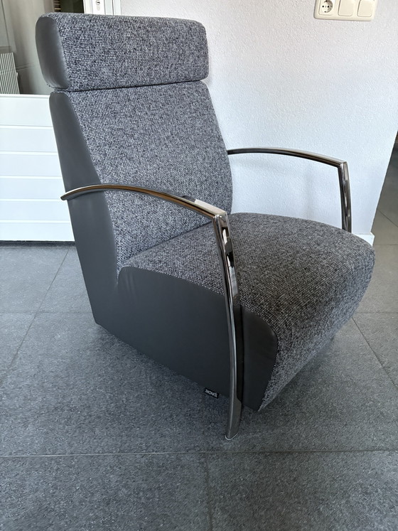 Set Van 2 Luxe Moderne Montel Fauteuils Leer + Stof + Chroom – Chrome, Leather (photo 2 of 7)