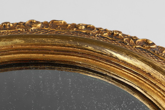 Image 1 of French Baroque Style Oval Mirror in Gilded Wood with Floral Decorations
