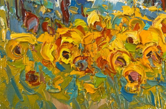 Image 1 of Original Oil Painting Summer Flowers Landscape Lush sunny fields