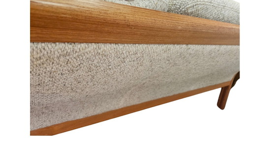 Mid Century Dänisches skandinavisches Dreisitzer-Sofa, 3-5 Sitzer Sofas, Holz, Stoff, Beige, Vintage (Foto 6 von 13)