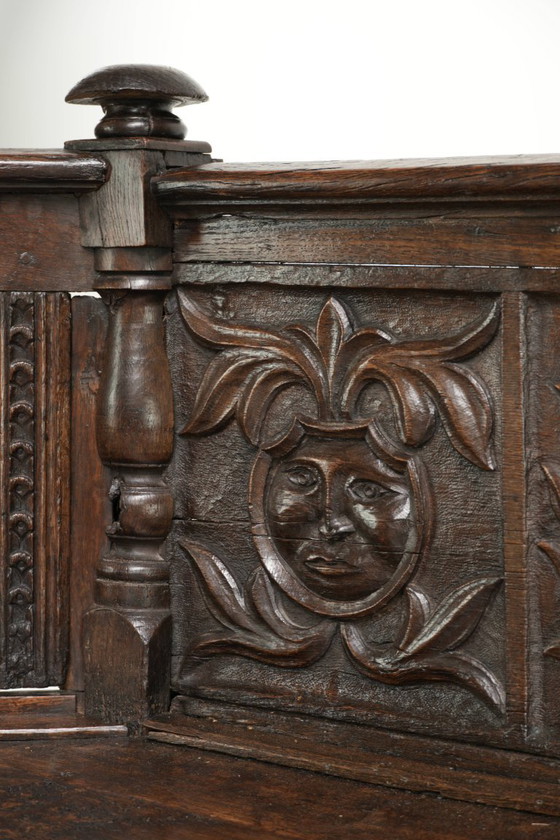 Panca da Ingresso Unica, Probabilmente Italiana, con Elementi del XVII e XVIII Secolo, Bellissime Sculture e (photo 9 of 13)