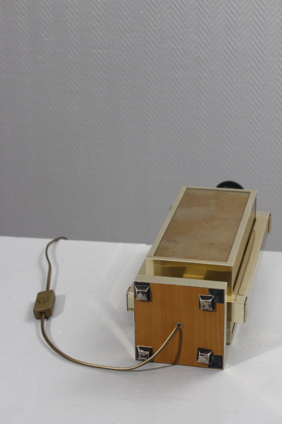 Image 1 of Philippe Cheverny - Grote messing lampvoet met omgekeerd beschilderd glas, Frankrijk, jaren 70